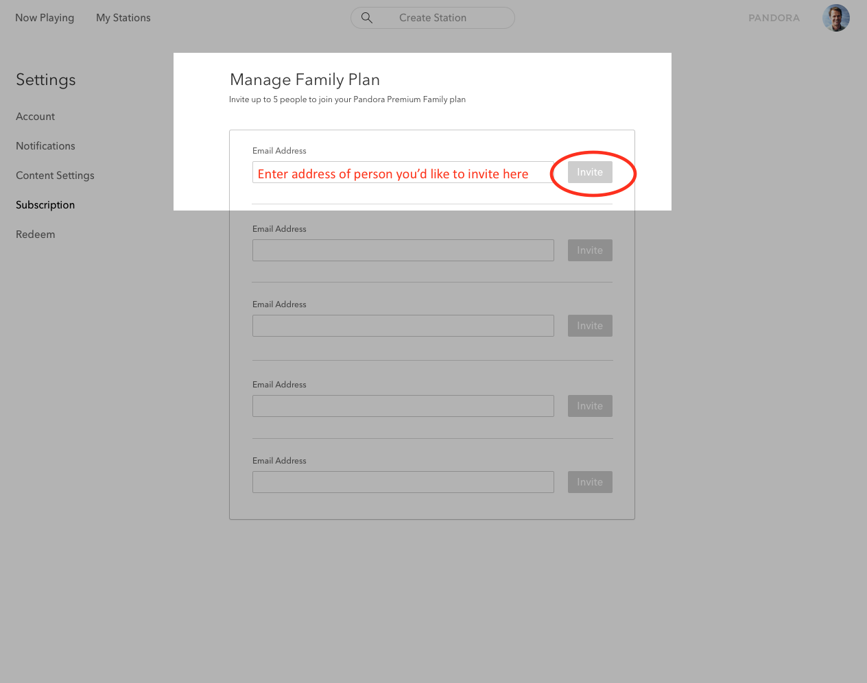 Pandora Premium Family Plan